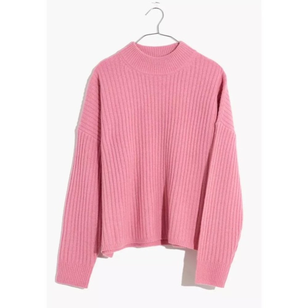 Madewell Pink (Re)sourced Cashmere & Wool Ribbed Mockneck Pullover Sweater XS - Picture 2 of 11